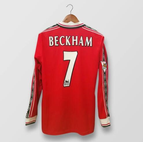 1998-1999 Manchester United Retro #7 Beckham Long Sleeve Home Kit Soccer Jersey